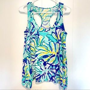 Lilly Pulitzer Pima Cotton Scoop Neck Razorback Floral Palm Leaf Tank